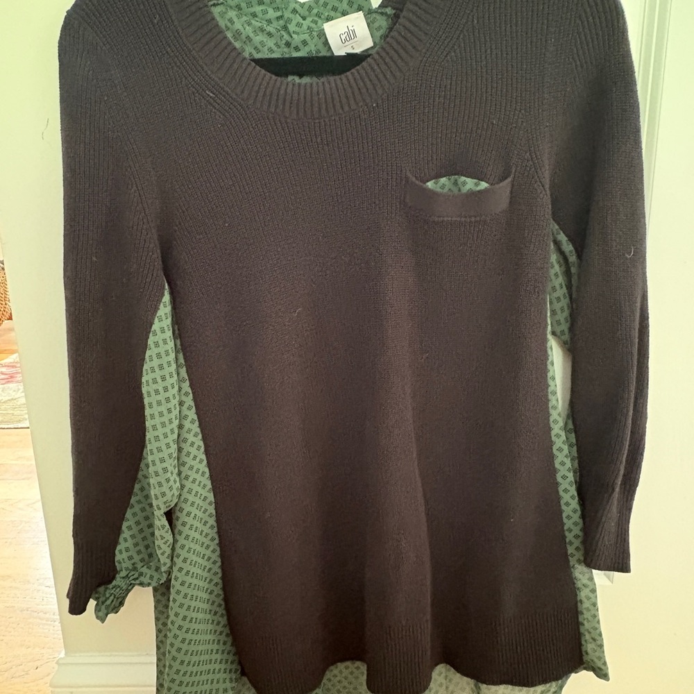 CAbi Black Knit Top with Green Layer